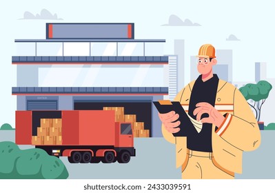 Delivery shipment service warehouse concept. Vector flat graphic design illustration
