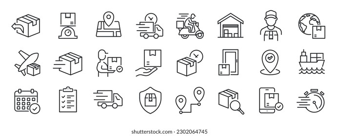 Delivery, shipment thin line icons. For website marketing design, logo, app, template, ui, etc. Vector illustration.