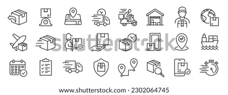 Delivery, shipment thin line icons. For website marketing design, logo, app, template, ui, etc. Vector illustration.
