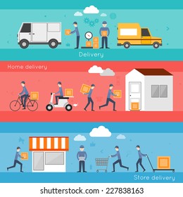 Delivery shipping banner set with food home store services isolated vector illustration svg