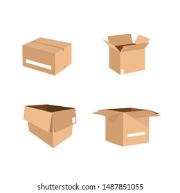 Delivery and shipping carton package. Brown cardboard boxes vector set. Cardboard box for transportation and packaging illustration