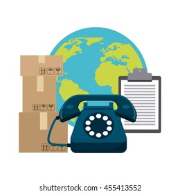 Delivery and Shipping concept represented by planet phone package and check list icon. Colorfull and flat illustration. 