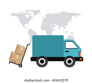 Delivery and Shipping concept represented by map truck and package icon. Colorfull and flat illustration. 