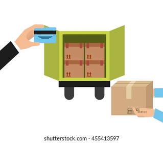 Delivery and Shipping concept represented by truck and package icon. Colorfull and flat illustration. 