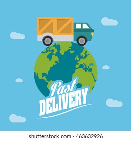 Delivery and Shipping concept represented by truck and planet icon. Colorfull and flat illustration.