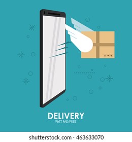 Delivery and Shipping concept represented by package and smartphone icon. Colorfull and flat illustration.