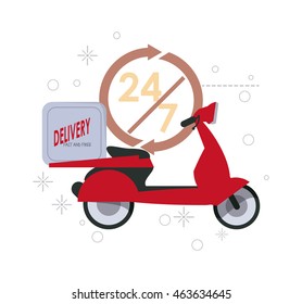 Delivery and Shipping concept represented by red motorcycle icon. Colorfull and flat illustration.