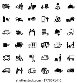 Delivery and shipping icon set. Man riding motorcycle. Truck symbol.