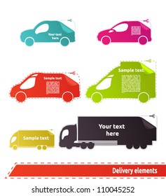 Delivery, shipping labels. Vector. Car shaped