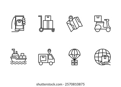 Delivery and Shipping Line Icon Set