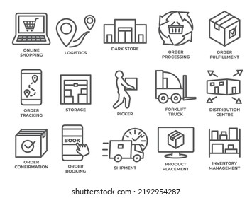 Delivery and shipping line icons set on white background