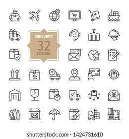 Delivery, shipping, logistics - minimal thin line web icon set. Outline icons collection. Simple vector illustration.