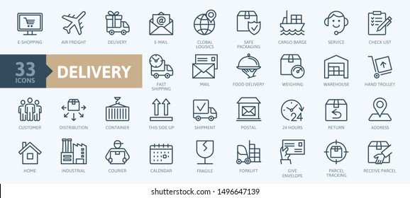 Delivery, Shipping, Logistics - Minimal Thin Line Web Icon Set. Outline Icons Collection. Simple Vector Illustration.