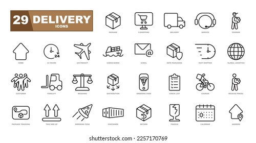 Delivery, shipping, logistics - minimal thin line web icon set.