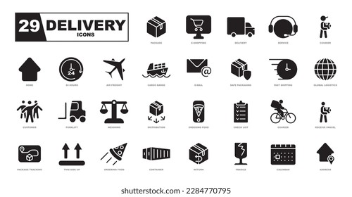 Delivery, shipping, logistics - minimal thin line web icon set.