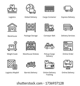 Delivery, Shipping and Logistics outline Icons - stroke, vector