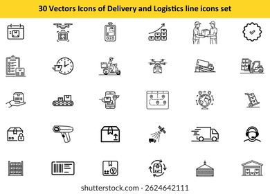 Delivery Shipping Logistics Package Box Van Truck Parcel Icons