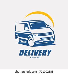 delivery and shipping service logo template, minivan stylized symbol