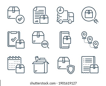 Delivery and Shipping service related vector line icons. Package and Logistics outline icon set.