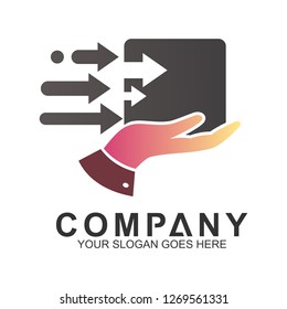 delivery and shipping vector, courier and service icons, hand with fast box logo template