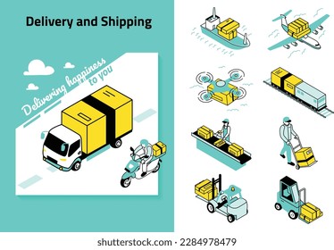 Conjunto de ilustraciones vectoriales de entrega y envío