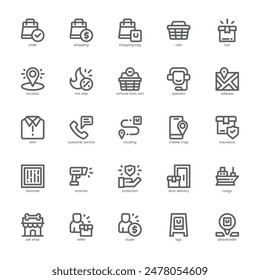Entrega y paquete de iconos de la tienda para su Sitio web, móvil, presentación y diseño de logotipo. Diseño de esquema de icono de entrega y tienda. Ilustración gráfica de Vector y trazo editable.