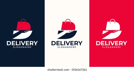 Delivery shop Logo designs Template. Illustration vector graphic of letter D with shop bag on hand logo design concept. Perfect for Delivery service, Delivery express logo design.
