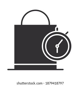 delivery shopping bag and stopwatch vector illustration silhouette icon