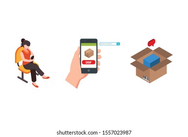 Delivery and shopping concept. Can use for web banner, infographics, hero images. Flat isometric modern vector illustration. 