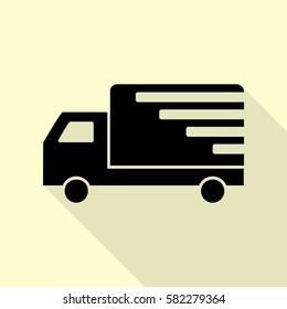 Delivery sign illustration. Black icon with flat style shadow path on cream background.
