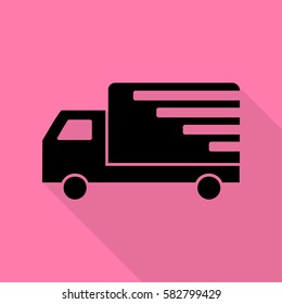 Delivery sign illustration. Black icon with flat style shadow path on pink background.