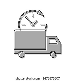 Delivery sign illustration. Black line icon with gray shifted flat filled icon on white background. Illustration.