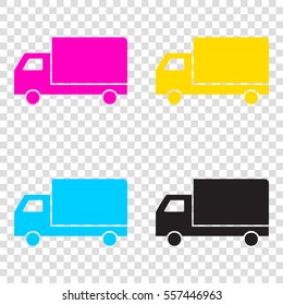 Delivery sign illustration. CMYK icons on transparent background. Cyan, magenta, yellow, key, black.