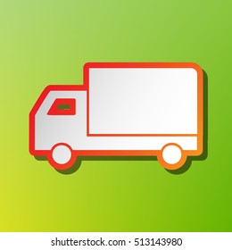 Delivery sign illustration. Contrast icon with reddish stroke on green backgound.
