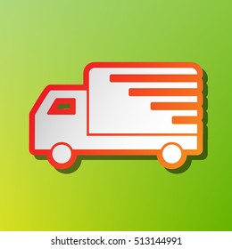 Delivery sign illustration. Contrast icon with reddish stroke on green backgound.