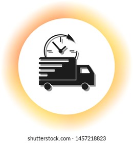 Delivery sign illustration. Dark icon with shadow on the glowing circle button. Illustration.