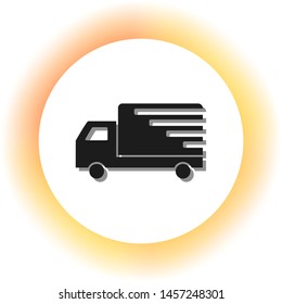 Delivery sign illustration. Dark icon with shadow on the glowing circle button. Illustration.