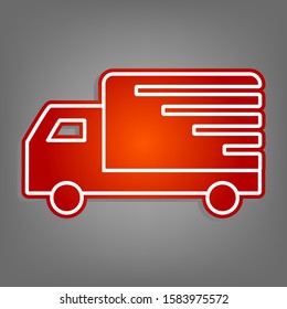 Delivery sign illustration. Flat red icon with linear white icon with gray shadow at grayish background. Illustration.