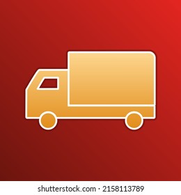 Delivery sign illustration. Golden gradient Icon with contours on redish Background. Illustration.