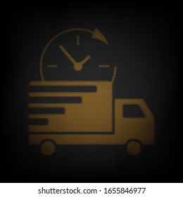 Delivery sign illustration. Icon as grid of small orange light bulb in darkness. Illustration.