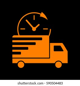 Delivery sign illustration. Orange icon on black background.