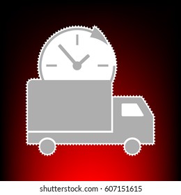 Delivery sign illustration. Postage stam or old photo style on red-black gradient background.