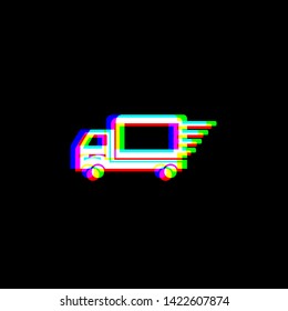 Delivery sign illustration. Red, green and blue unfocused contour icon at black background. Illustration.