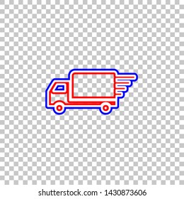 Delivery sign illustration. Red, white and contour icon at transparent background. Illustration.