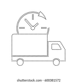 Delivery sign illustration. Vector. Black dotted icon on white background. Isolated.