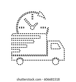 Delivery sign illustration. Vector. Black dashed icon on white background. Isolated.