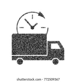 Delivery sign illustration. Vector. Black icon from many ovelapping circles with random opacity on white background. Noisy. Isolated.