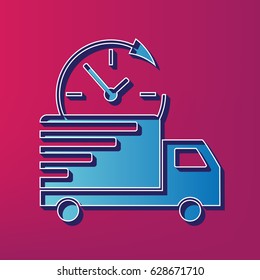 Delivery sign illustration. Vector. Blue 3d printed icon on magenta background.