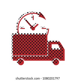 Delivery sign illustration. Vector. Brown icon with shifted black circle pattern as duplicate at white background. Isolated.