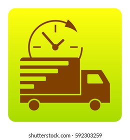 Delivery sign illustration. Vector. Brown icon at green-yellow gradient square with rounded corners on white background. Isolated.